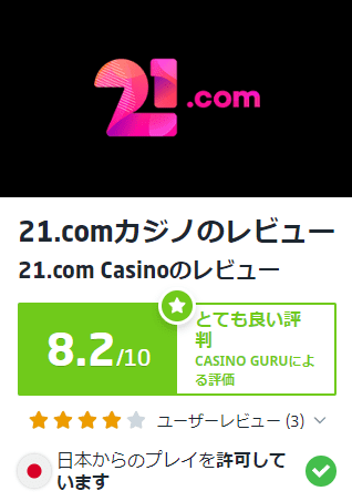 21.comカジノのレビュー